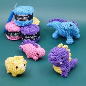 Dinosaurs Crochet Kit for Beginners - Learn How To Crochet Kit - Easy Starter Crochet Kit - Amigurumi Kit - DIY Craft Gift - Makes 8 Dinos!