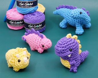 Dinosaurs Crochet Kit for Beginners - Learn How To Crochet Kit - Easy Starter Crochet Kit - Amigurumi Kit - DIY Craft Gift - Makes 8 Dinos!