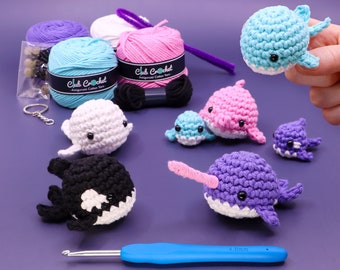 Whale Crochet Kit for Beginners - Learn How To Crochet Kit - Easy Starter Crochet Kit - Amigurumi Kit - DIY Craft Gift - Makes 8 Whales!