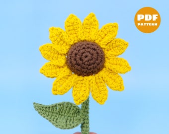 Crochet Sunflower Pattern - Easy Low Sew Crocheting Tutorial - Digital PDF and Video Step by Step Amigurumi Flower Pattern