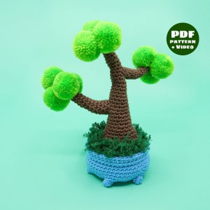 Schema per fioriera per alberi bonsai all&#39;uncinetto - Tutorial per uncinetto su albero e vaso Amigurumi - Schema PDF digitale interattivo e video