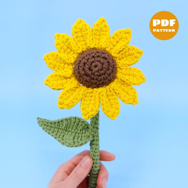 Crochet Sunflower Pattern - Easy Low Sew Crocheting Tutorial - Digital PDF and Video Step by Step Amigurumi Flower Pattern