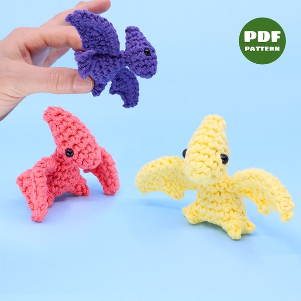 Crochet Pterodactyl Pattern - Easy Dinosaur Crocheting Tutorial - Digital PDF and Video Step by Step Amigurumi Dino Pattern