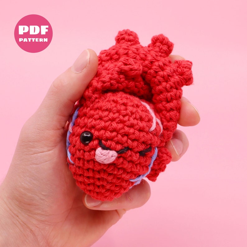 Crochet Anatomical Human Heart Pattern Easy Amigurumi Crocheting Tutorial Digital PDF and Video Step by Step Amigurumi Heart Pattern image 1