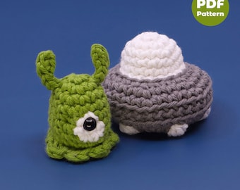 Schema all'uncinetto per alieni e UFO – Amigurumi senza cuciture (PDF e tutorial video)