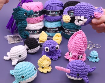 Seasonal Crochet Kit Bundle: Under the Sea - Beginner Learn How To Crochet - Easy Starter Crochet Kit - Amigurumi DIY Craft Kit Gift - Ocean