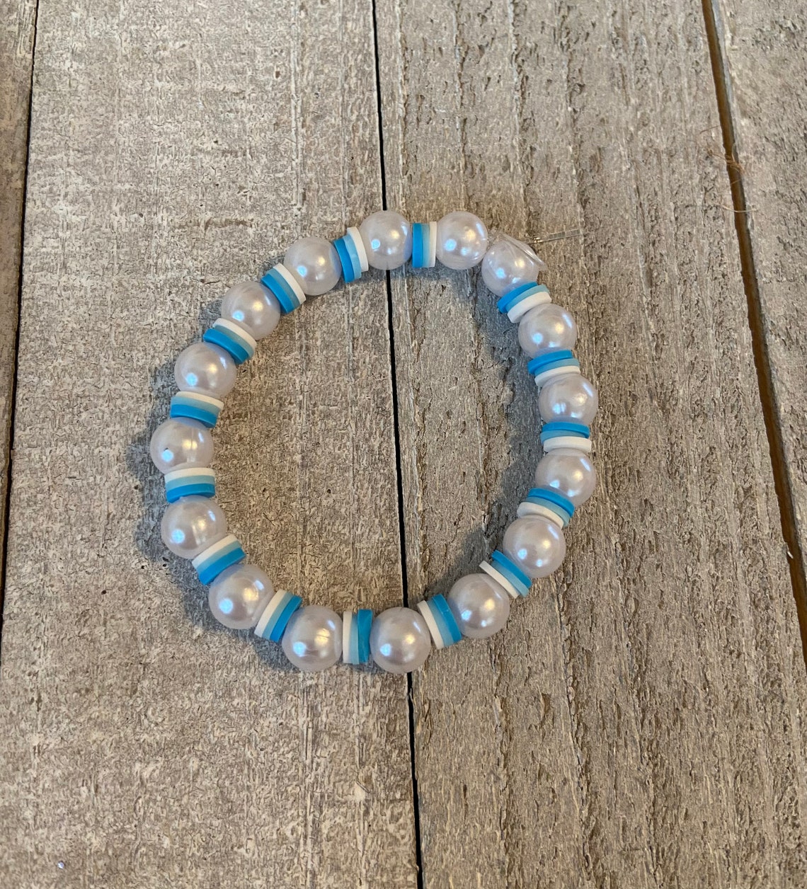 Blue Clay Bead and Pearl Bracelet | Etsy