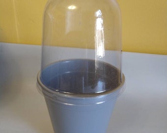 Terrarium Vintage Lucite - Dôme Bulle Base Tulipe - Milieu Du Siècle Moderne - Blanc