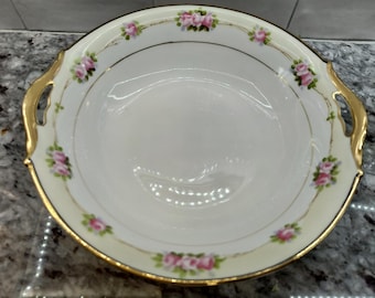 Vintage Antique Serving Bowl Nippon Noritake, Gold Trim Violet Purple Floral, 1911- 1921, Great Condition, Hand Painted, 9+"
