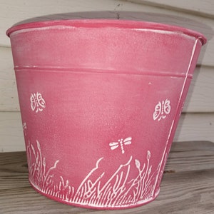 Flowers, Butterfly, Dragonfly, Pot, Planter, 7-Inch, New Red