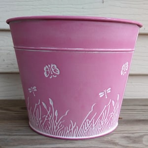 Flowers, Butterfly, Dragonfly, Pot, Planter, 7-Inch, New Pink