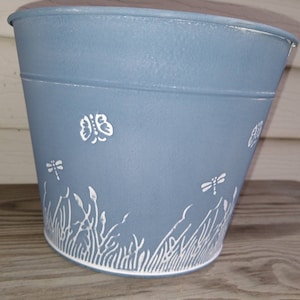 Flowers, Butterfly, Dragonfly, Pot, Planter, 7-Inch, New Blue