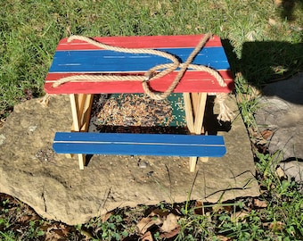 Wonderful Bird Seed Tray Feeder, Picnic Table, Hand Painted Patriotic