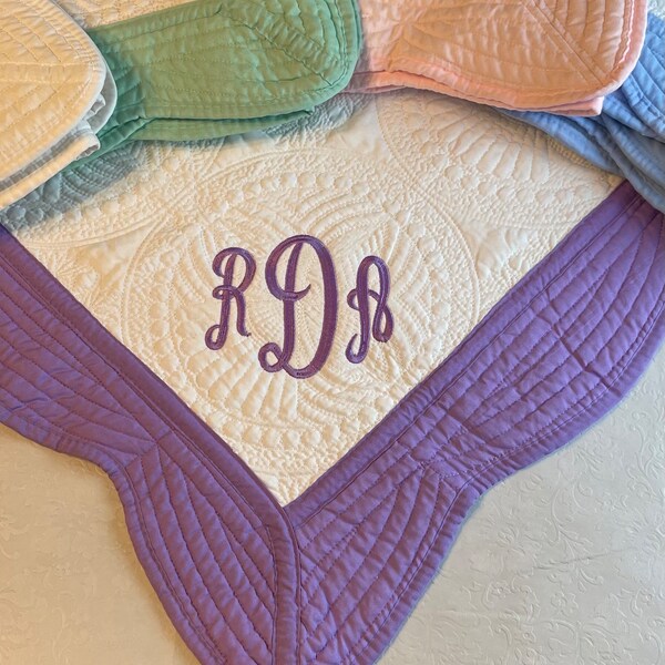 Custom Embroidered Heirloom Quilt - monogrammed letters of your choice, super soft, unique gift for any occasion. All ages.