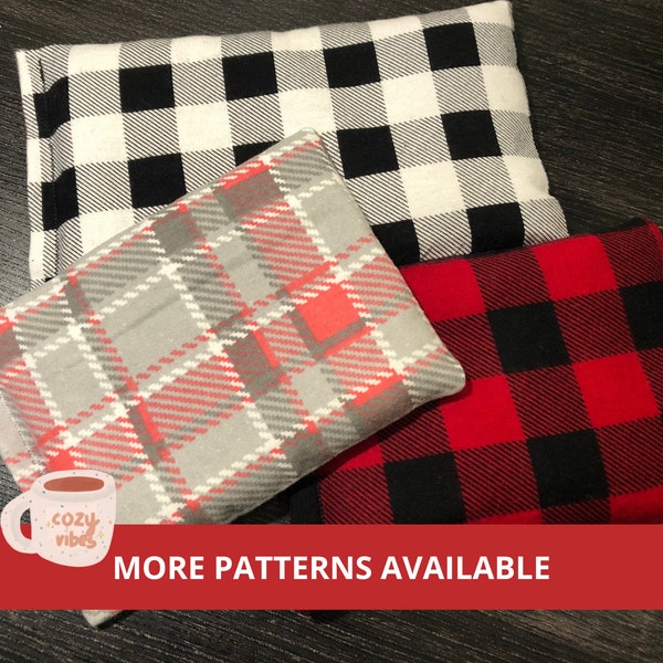 Flannel Reusable Microwave Heat Pad. Hot Cold Therapy. Migraine Headache Relief. Self-Care Gift. Rice Pack. Buffalo Plaid, Cute Owl, Fox.