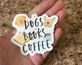 Dogs Books Coffee Vinyl Sticker: Waterproof Laptop Decal