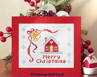Christmas Bell Cross Stitch Pattern, DIY Christmas Card Design (PDF)