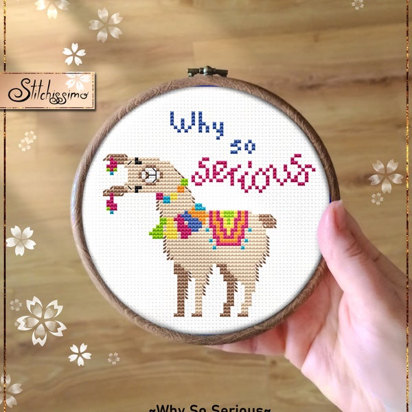 Why So Serious Modern Cross Stitch Pattern Easy small embroidery Cute Llama Instant Download PDF