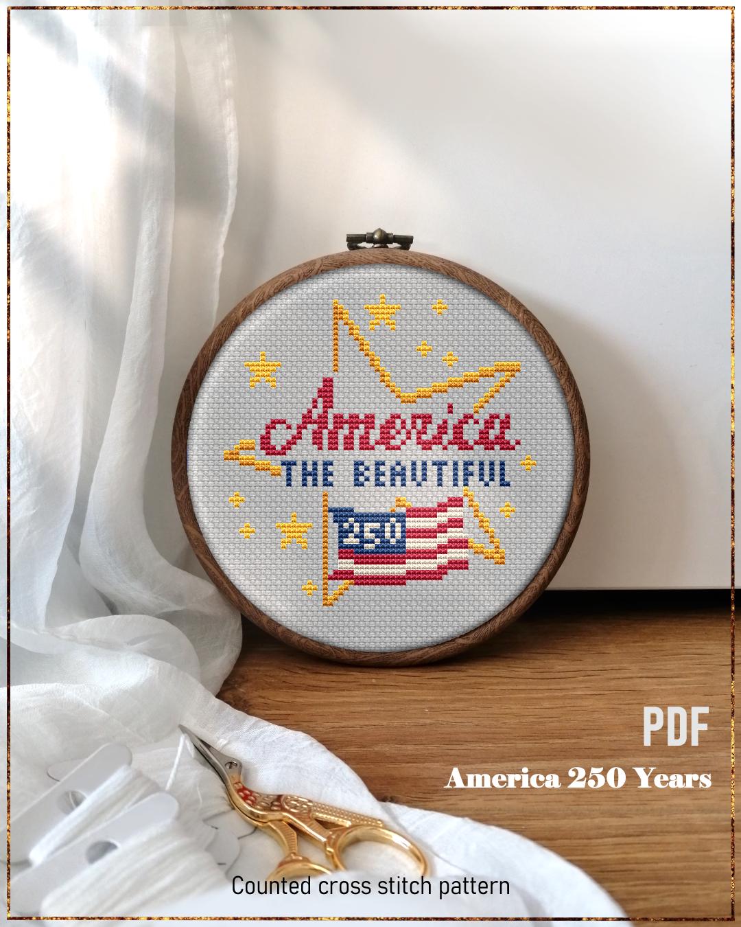 America 250 Years Independence Cross Stitch Pattern, Easy