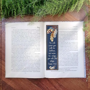 Feathers DIY Bookmark cross stitch pattern, Bible verse Psalm 91:4 (PDF)