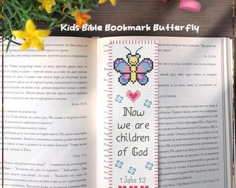 Butterfly Bookmark Cross Stitch Pattern, Kids Christian Design (PDF)