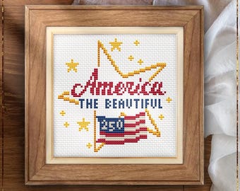 America 250 Years Independence Cross Stitch Pattern, Easy Patriotic Anniversary Design (PDF)