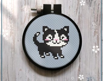 My Little Cat cross stitch pattern, Beginner Mini Animal Art (PDF)