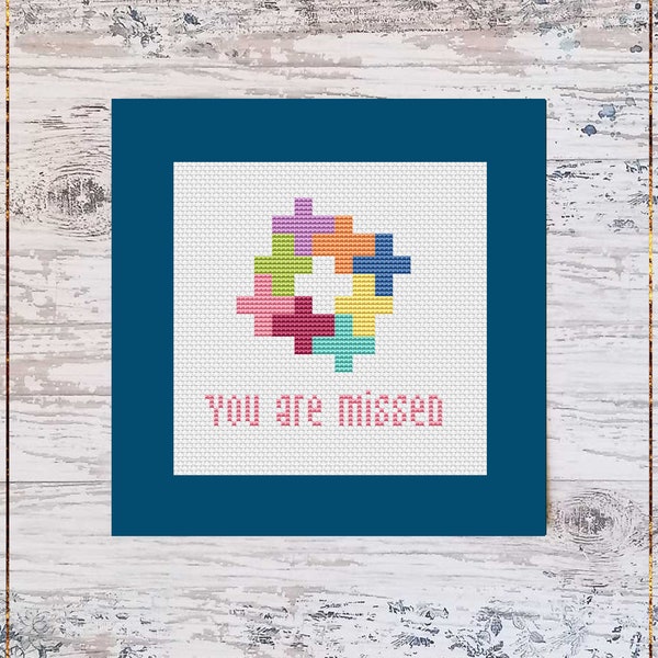 You Are Missed Greeting Card simple cross-stitch pattern for DIY Original Gift Idea Love Friendship Instant Download PDF