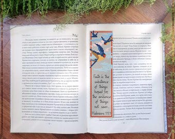Swallows DIY Bookmark cross stitch pattern, Bible verse Hebrews 11 (PDF)