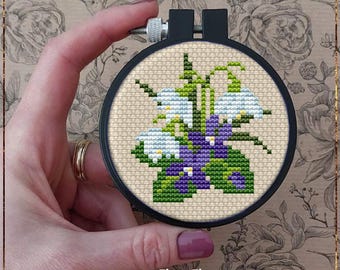 First Flowers cross stitch pattern, Mini Snowdrop and Violets Decor (PDF)