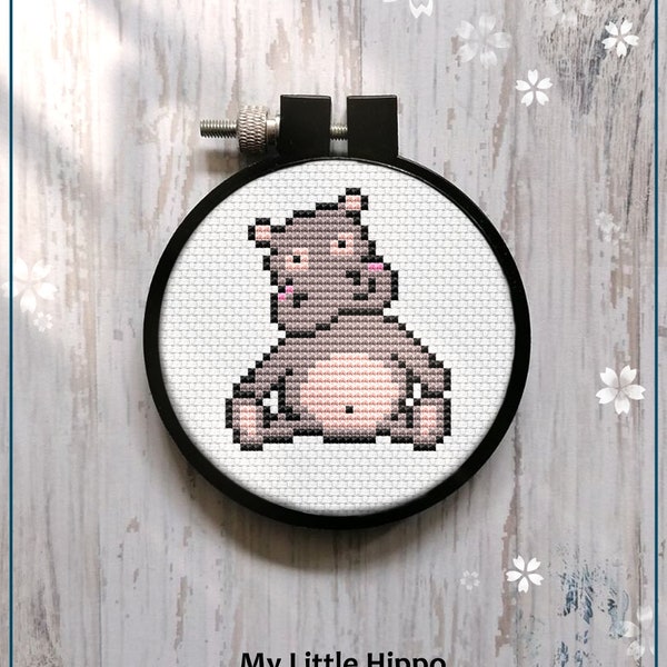 Little Hippo Modern Cross Stitch Pattern Gift for Kid Easy Cute baby Hippo Wall Art Instant Download PDF