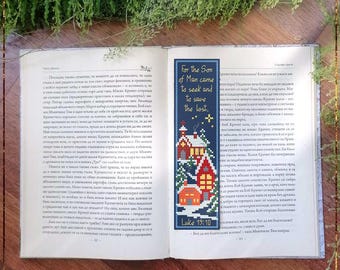 Winter Houses DIY Bookmark cross stitch pattern, Bible verse Luke 19 (PDF)