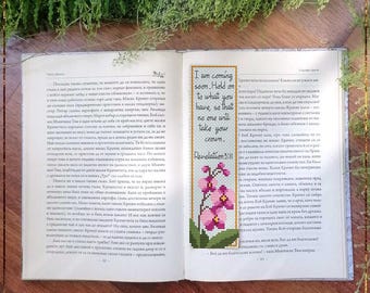 Orchid DIY Bookmark cross stitch pattern, Bible verse Revelation 3 (PDF)