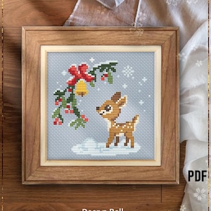 Deer-n-Bell Cross Stitch Pattern, Charming Animal Christmas Decor (PDF)