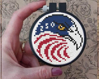 July 4 Eagle Flag Cross Stitch Pattern, Mini 250-year Celebration Patriotic Ornament (PDF)