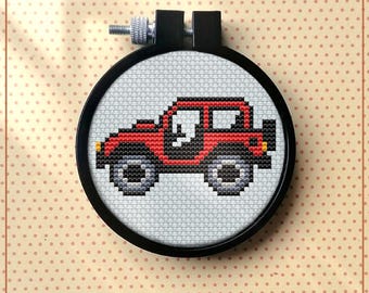 Mini Jeep Cross Stitch Pattern, Beginner Kids Craft (PDF)