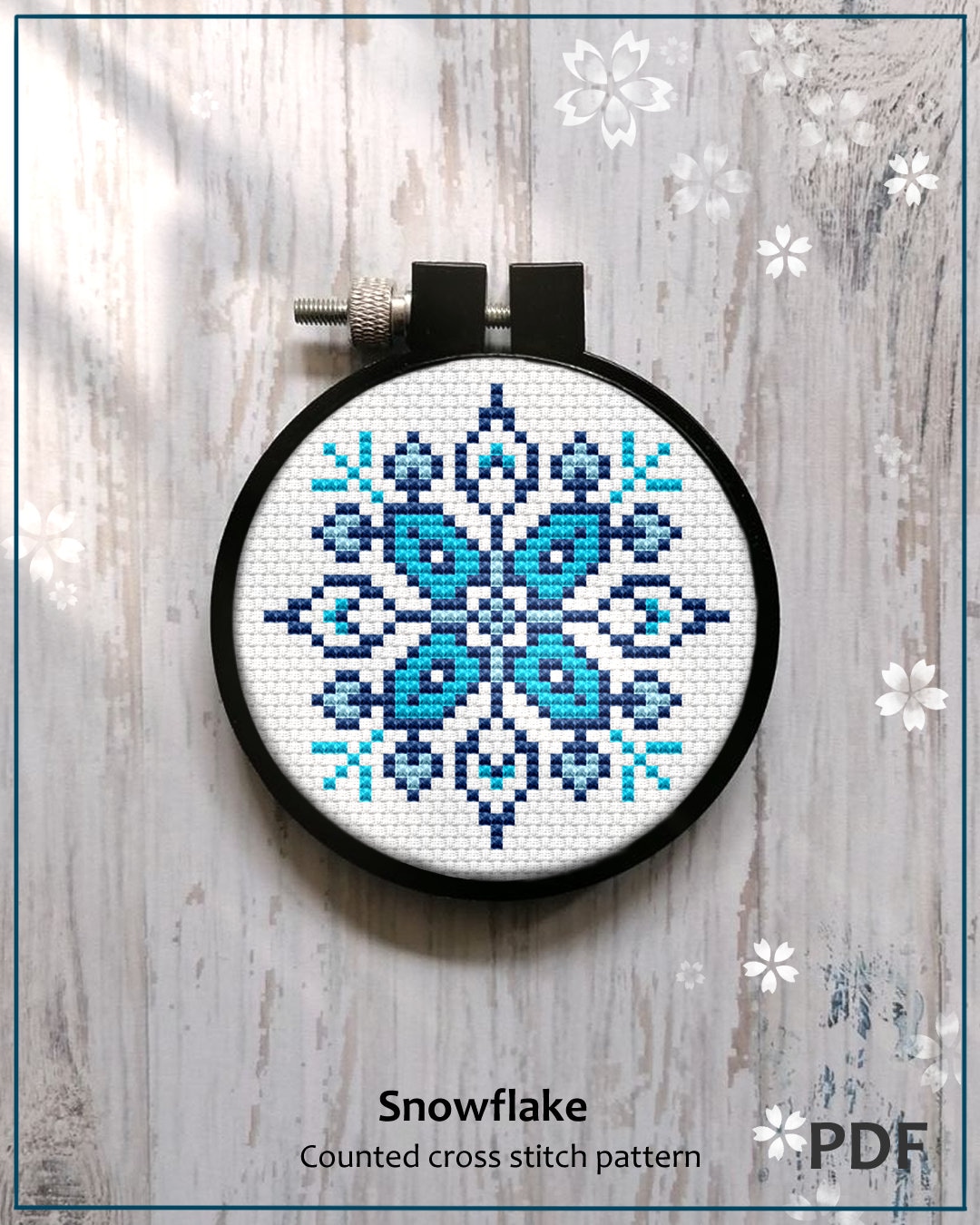 Snowflake Modern Cross Stitch Pattern Mini Easy Snowflake Blue Winter ...