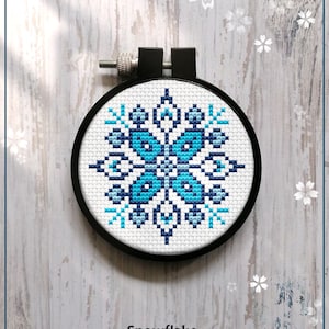 Snowflake modern Cross Stitch Pattern Mini easy Snowflake Blue Winter Christmas  embroidery Instant Download PDF