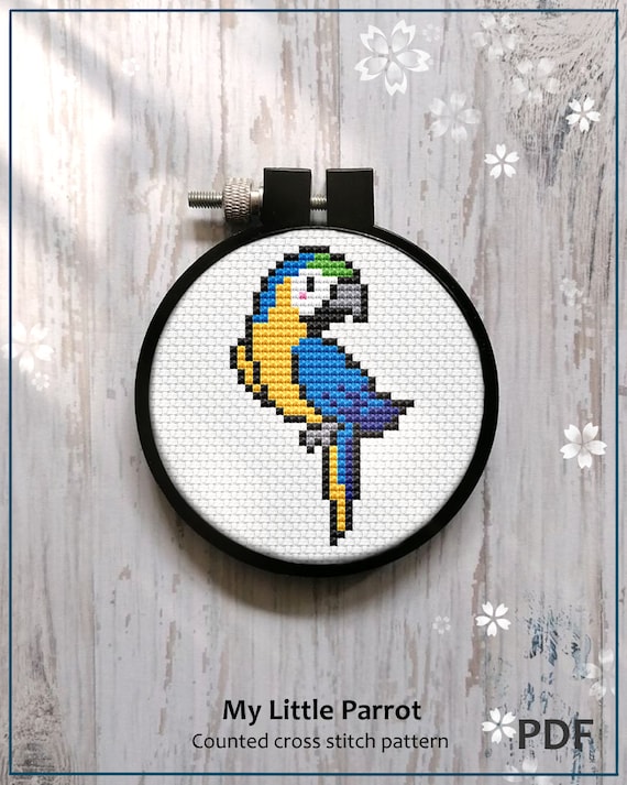 My Little Parrot Cross Stitch Pattern, Beginner Mini Animal Art