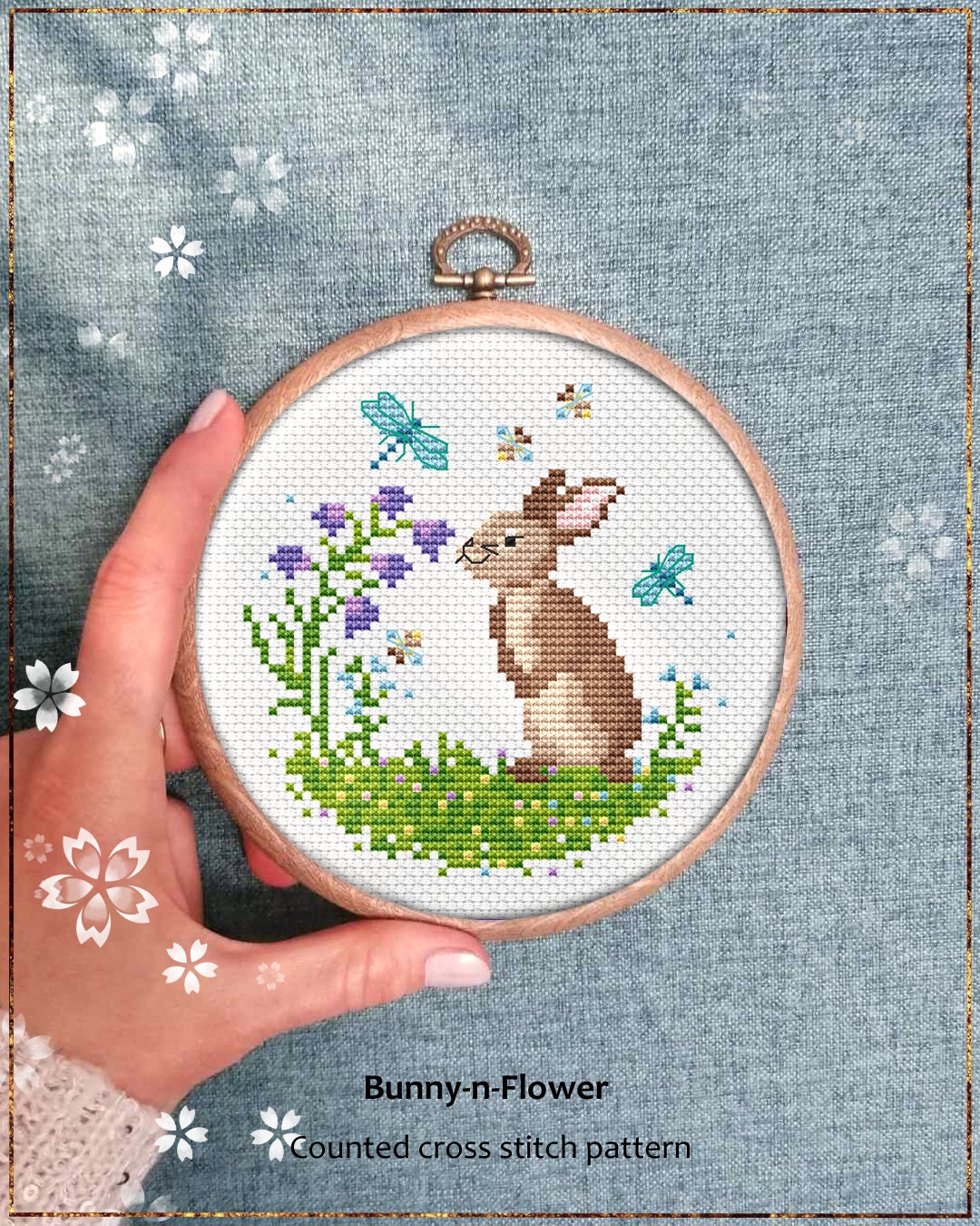 Bunny Flower Cross Stitch Pattern, Spring Summer Animal Decor (PDF ...