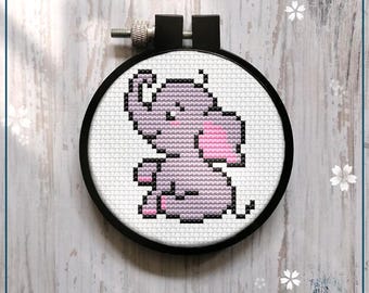 Cute Little Elephant cross stitch pattern, Gift for Kid, Mini baby elephant, Easy beginner Hoop Art, Instant Download PDF