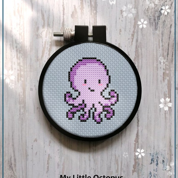 Cute Little Octopus Cross Stitch pattern Gift for Kid easy Mini Beginner Purple Octopus Sea Animal Instant Download PDF