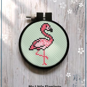 My Little Flamingo cross stitch pattern, Beginner Mini Animal Art (PDF)