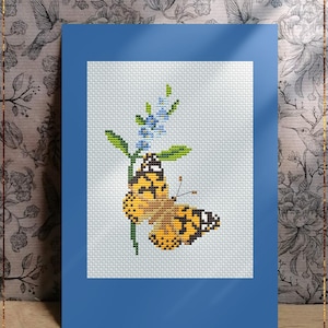 Painted Lady Butterfly geteld kruissteekpatroon voor doe-het-zelf-wenskaart Muurkunst Bloem uniek cadeau Direct downloaden pdf