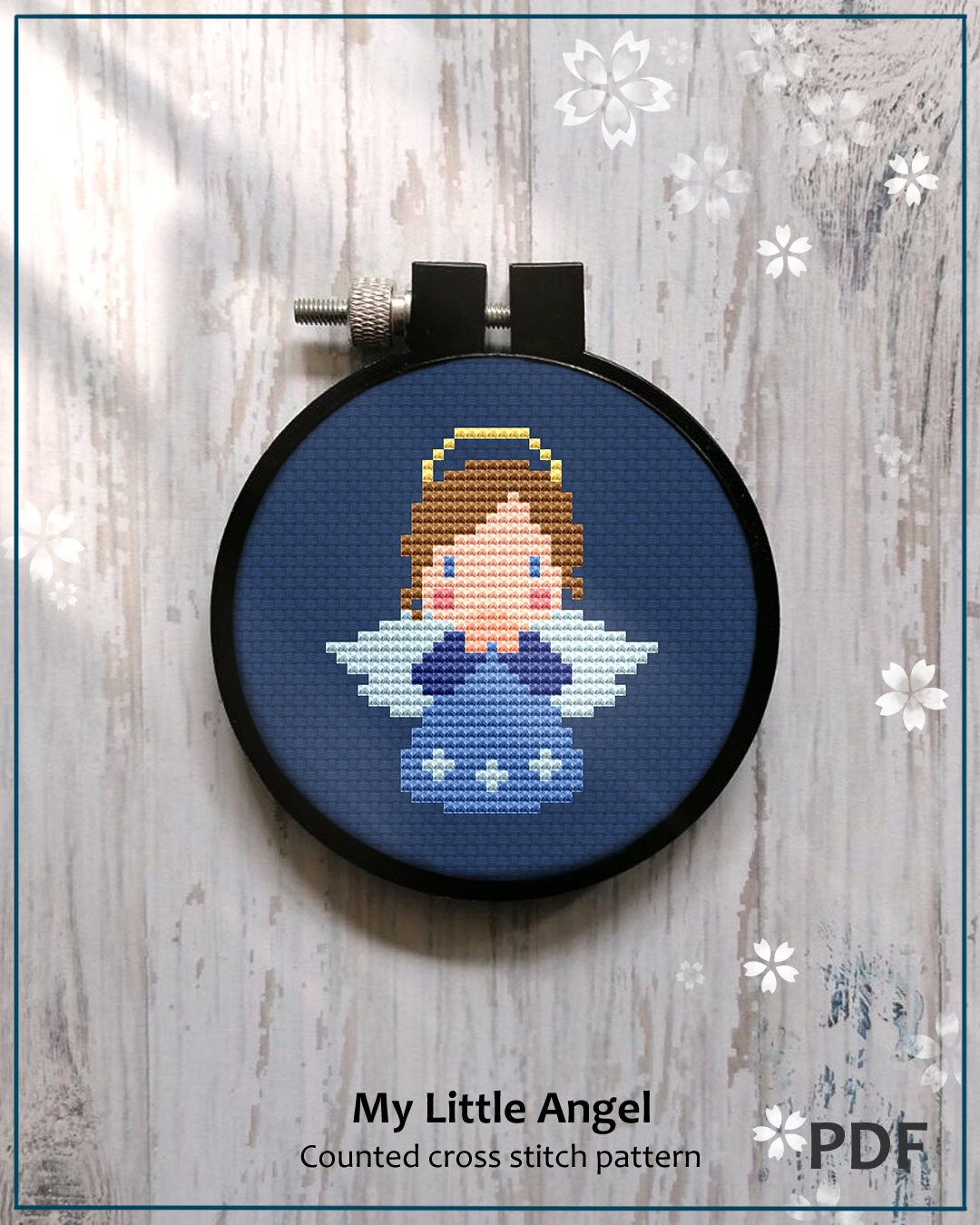 Yeesam Art Kreuzstich Kit 'Cute Little Angel' – 14 Count, 35x35cm Weiße Leinwand, Inkl. Garn & Nadeln