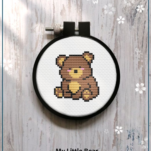 Mignon petit ours moderne motif de point de croix cadeau pour enfant facile Mini ourson débutant Art mural téléchargement instantané PDF