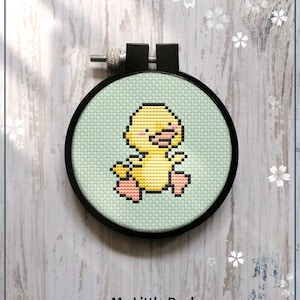 Cute Little Duck modern Cross Stitch pattern Gift for Kid Easy beginner Mini baby duckling Instant Download PDF