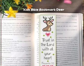 Deer Bookmark Cross Stitch Pattern, Kids Christian Design (PDF)