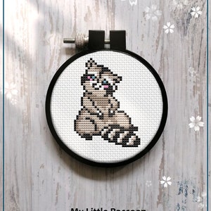 Cute Little Raccoon Modern Cross Stitch pattern Gift for Kid Mini raccoon beginner Wall Art Instant Download PDF