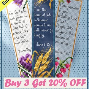 Cross-stitch Bible Bookmarks, DIY Scripture Bookmarks, Bundle of 3 patterns, Bible Quote designs, Instant Download PDFs